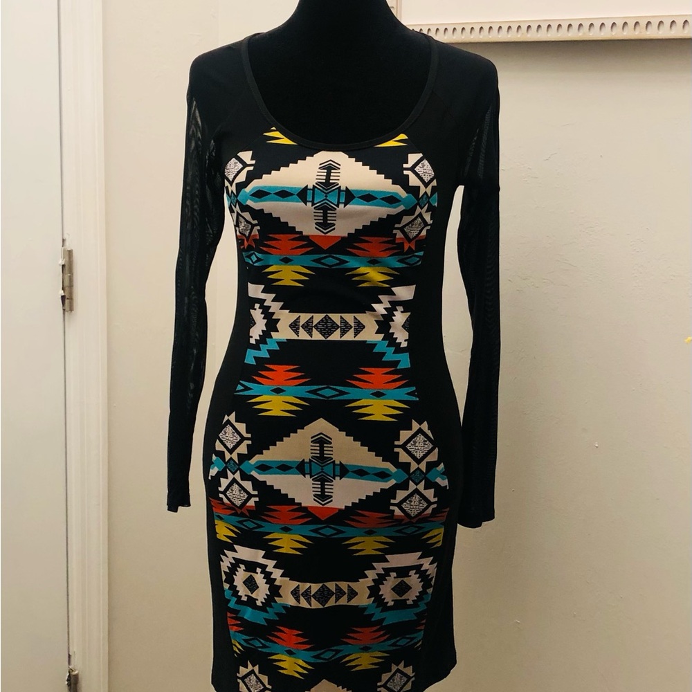 Iris Print Bodycon Sheer Sleeve Dress